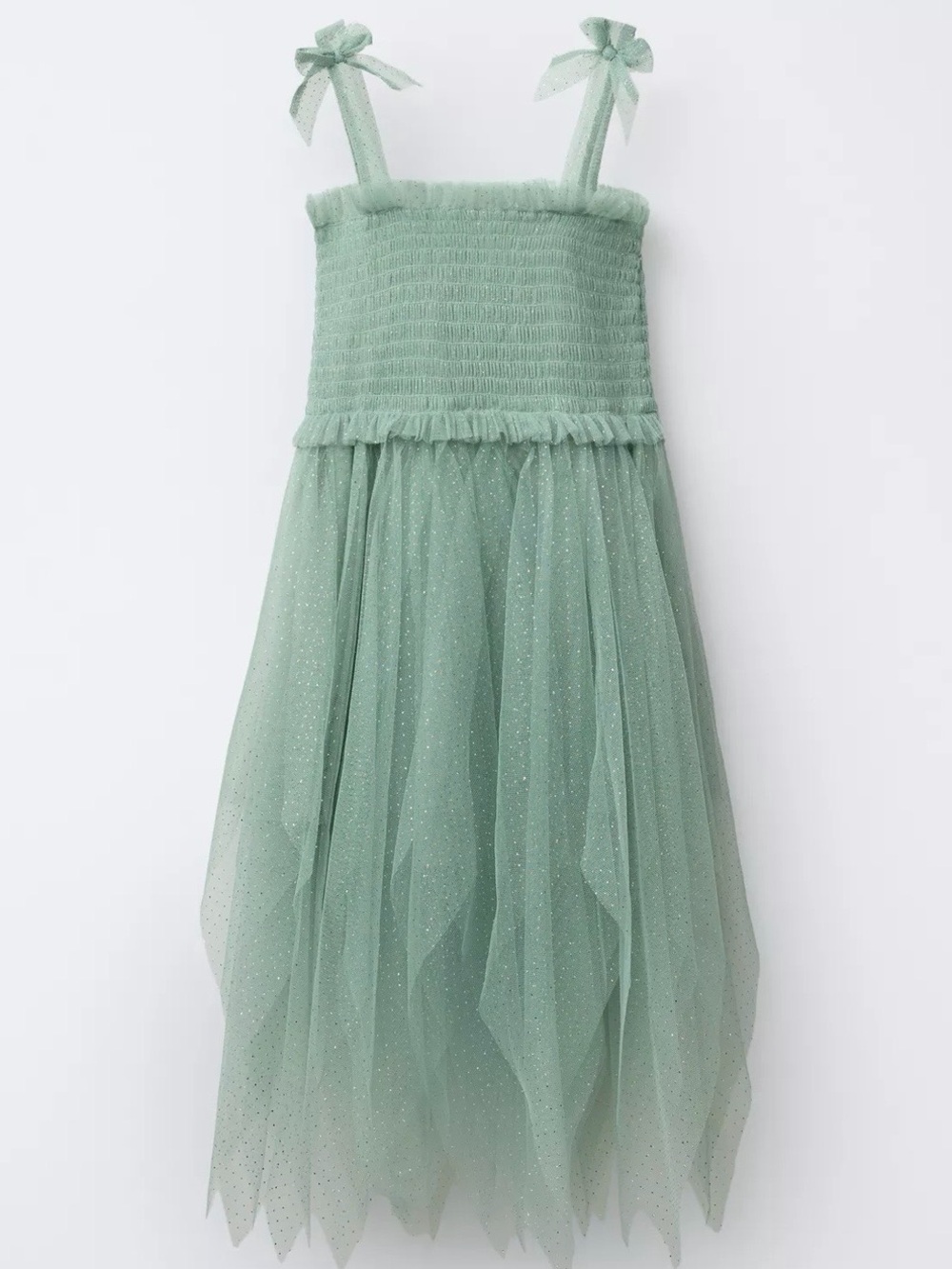 Mint Green Tulle Strap Dress with Bow Straps